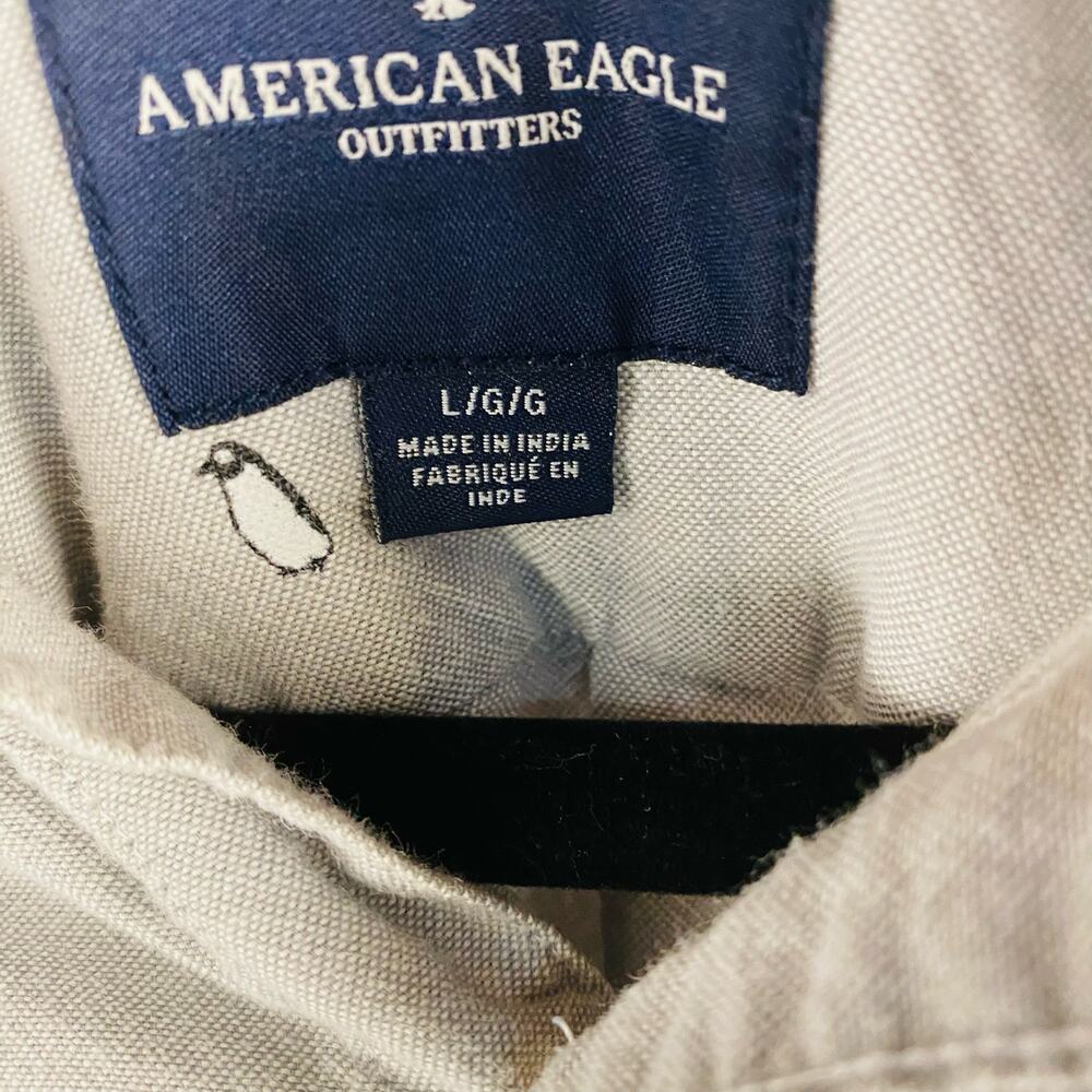 American Eagle Seriously Soft Gray Penguin Print‎ Men's Button Front Size Large - Picture 4 of 8